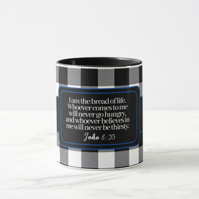 Taza Verso motivador de la Biblia, negro y blanco (Centro)