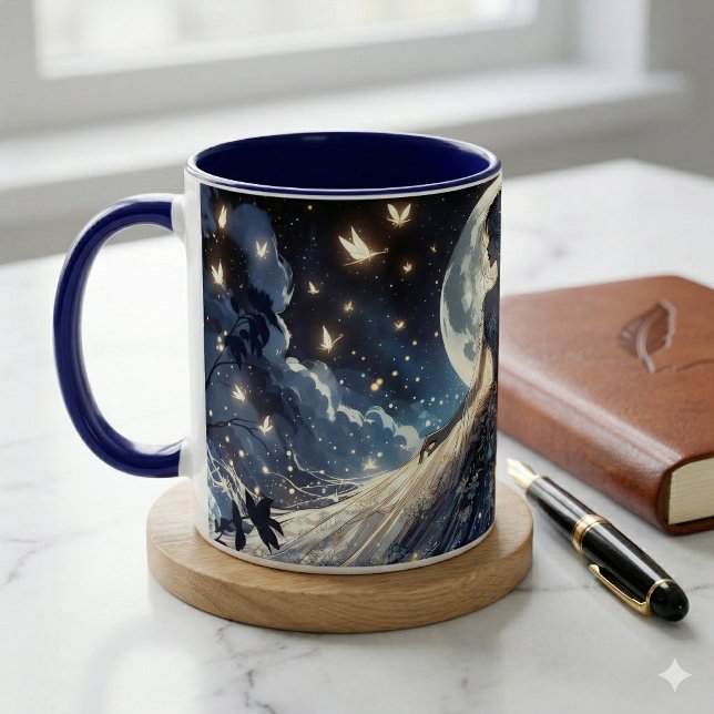 Taza Vestido Celestial de la Princesa Hada a la Luz de  (Moonlit Fairy Princess Celestial Gown Mug On Counter)