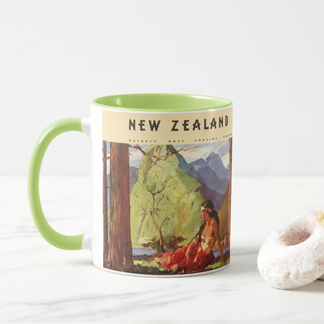 Taza Viaje de cosecha, mujer nativa de Nueva Zelanda (Con donut)