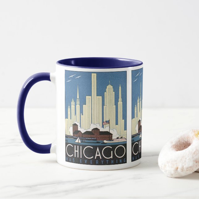 Taza Viaje Vintage Skyline Chicago Illinois Skyscraper (Con donut)