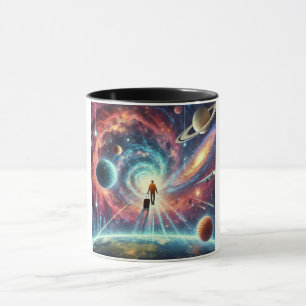 Taza Viajero cósmico flotando en el espacio