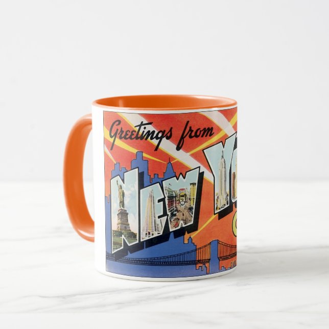 Taza Viajes antiguos en Nueva York, saludos desde Nueva (Anverso izquierdo)