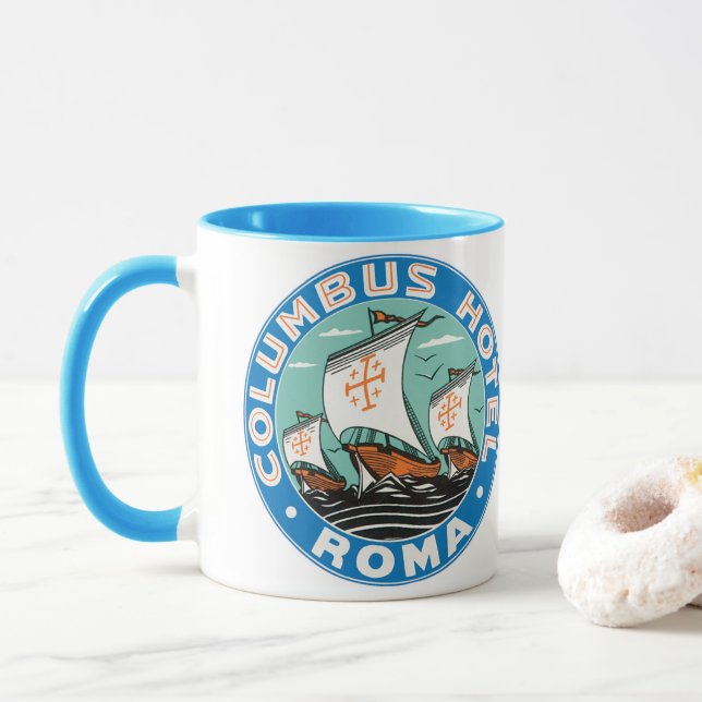Taza Viajes de época, Hotel Columbus en Roma Italia (Con donut)