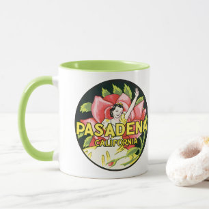 Taza Viajes de época, Pasadena California, Dama y Rosa
