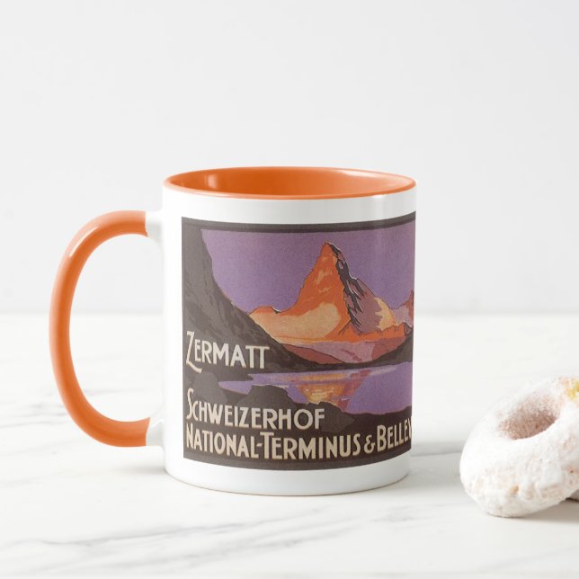 Taza Viajes vintage, montaña Matterhorn en Suiza (Con donut)