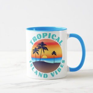 Taza Vibes tropicales, puesta de sol con palmeras