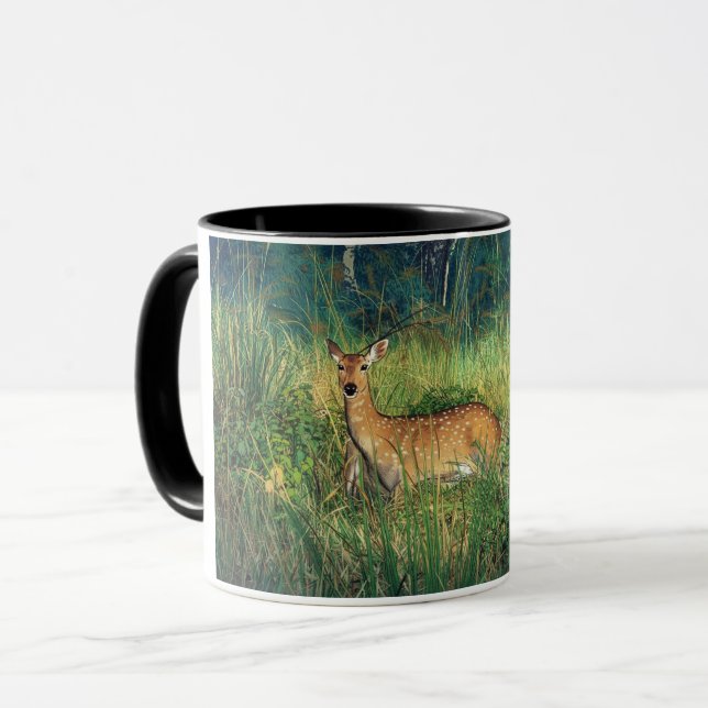 Taza Vibrant Anime Deer in Tall Grass Forest Scene (Anverso izquierdo)