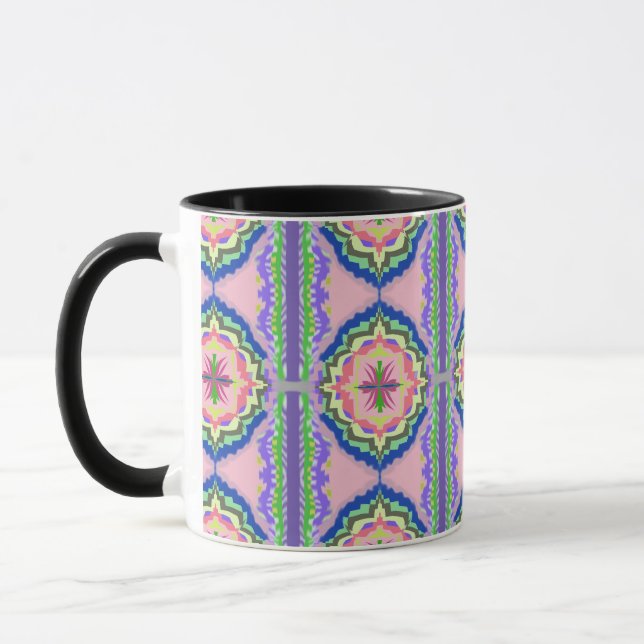Taza Vibrant Bloom Kaleidoscope: Pink & Emerald Mandala (Izquierda)
