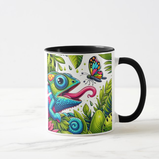 Taza Vibrant Colorful Pop Art Chameleon Butterfly (Derecha)