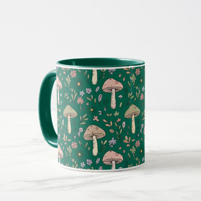 Taza Vibrant Deep Emerald Fungi Seamless Pattern Luxury (Anverso izquierdo)