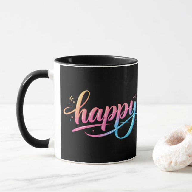 Taza Vibrant Pastel Gradient HAPPY Typography - Modern  (Con donut)
