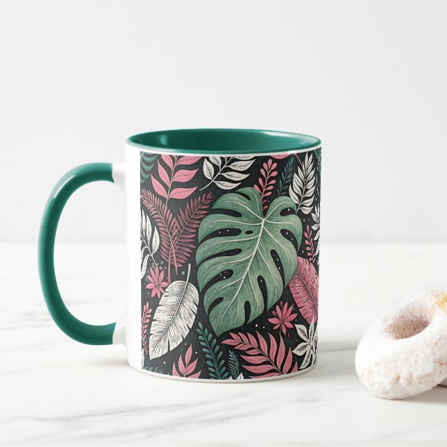 Taza Vibrant tropical botanical (Con donut)