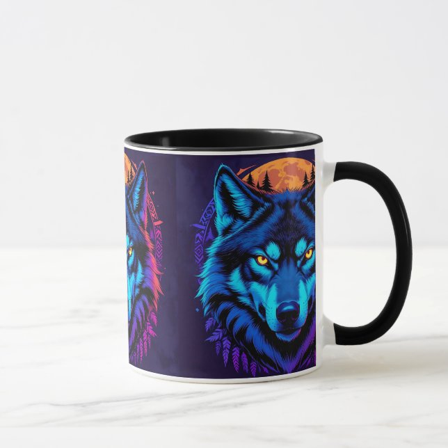Taza Vibrant Wolf Stare Wildlife Fierce Gaze (Derecha)