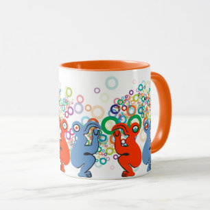 Taza Vibrante diseño de pájaros rojos y azules de las i