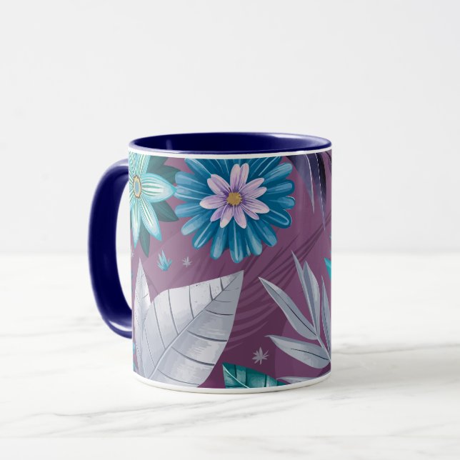 Taza Vibrante fantasía floral sobre lienzo púrpura prof (Anverso izquierdo)