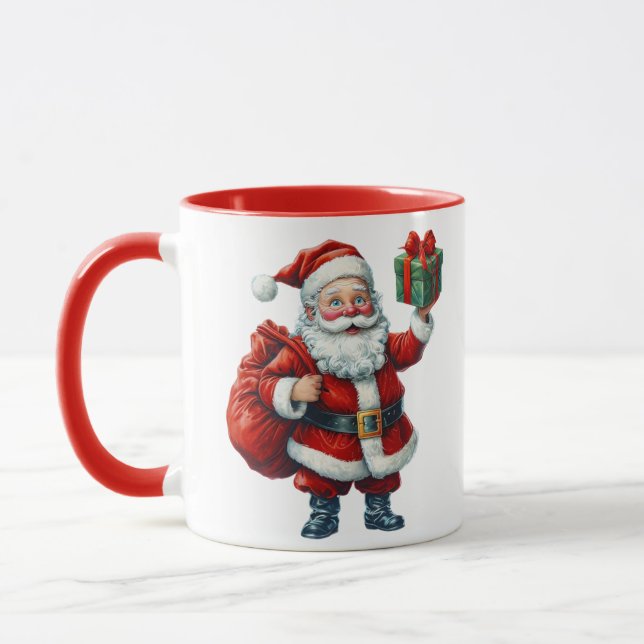 Taza Vibrante Ilustracion De Santa Claus Con Caja De Re (Izquierda)