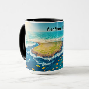 Taza Vibrante isla tropical y rica vida marina