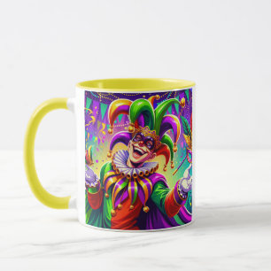 Taza Vibrante Mardi Gras Jester Mug - Colorido Carnaval