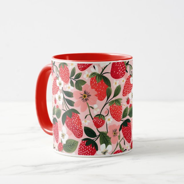 Taza Vibrante parche de fresa y flor de verano (Anverso izquierdo)