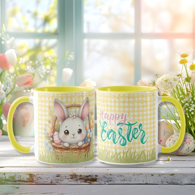 Taza Vibrante Pascua feliz en un fondo amarillo (Vibrant Happy Easter in a Yellow background Mug)