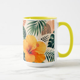 Taza Vibrante Patrón Floral de Hibisco Tropical sin Cos
