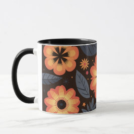 Taza Vibrante patrón floral Naranja sobre fondo oscuro
