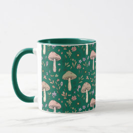 Taza Vibrante Patrón Sin Costuras de Hongos Esmeralda P