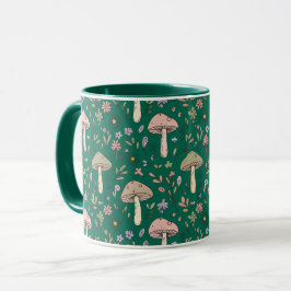 Taza Vibrante Patrón Sin Costuras de Hongos Esmeralda P