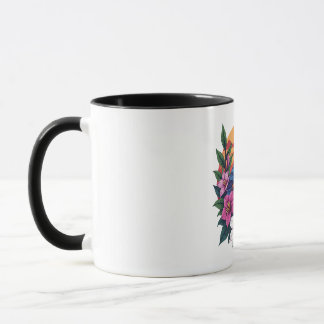Taza Vibrantes aves amorosas al atardecer con flores tr