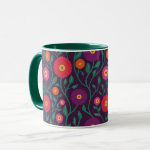Taza Vid floral de mediados de siglo Ciruela de guirn