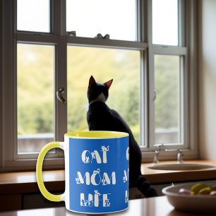 Taza Vida de mamá gata azul tipografía linda Día de la 