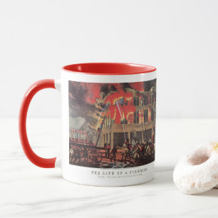 Taza Vida de un bombero, antiguos bomberos combatiendo 