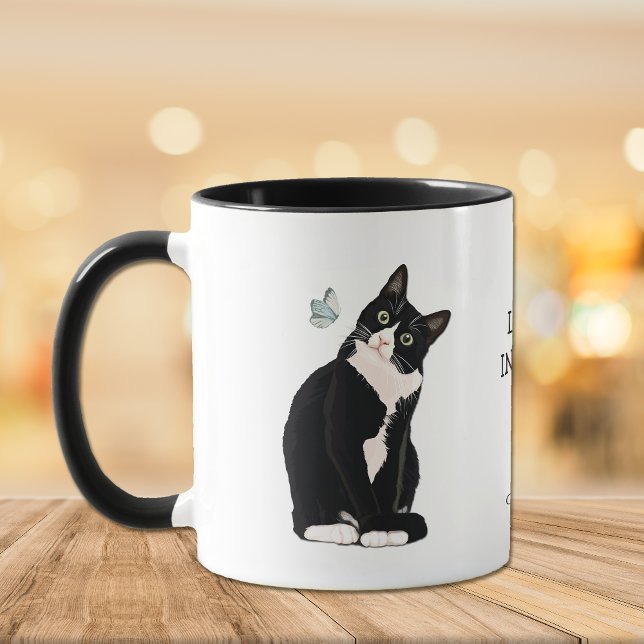 Taza Vida intriguante Gato negro mariposa café Mug (Subido por el creador)