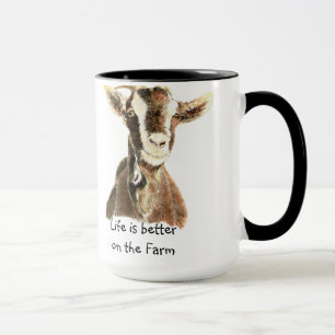 Taza Vida mejor en la granja, cabra, animal, diversión