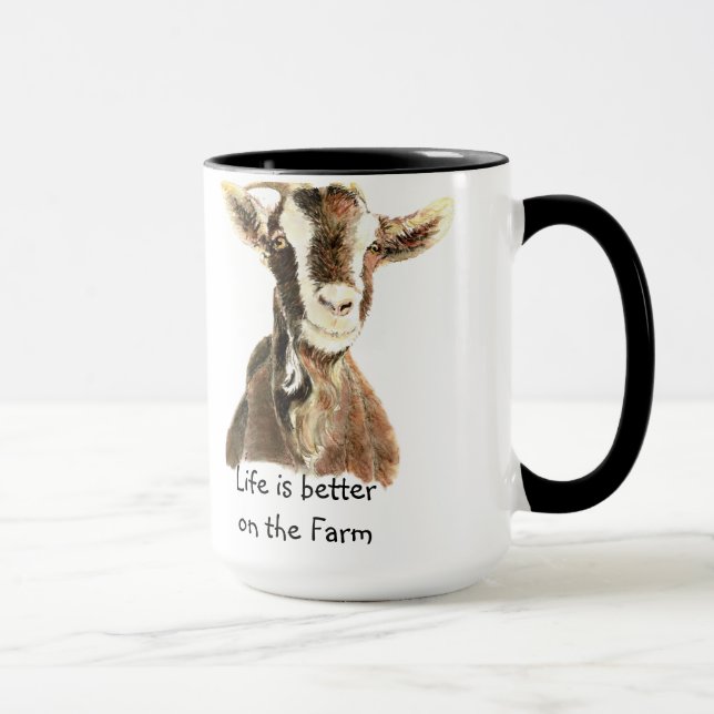 Taza Vida mejor en la granja, cabra, animal, diversión  (Derecha)