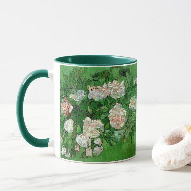 Taza Vida muerta: rosas rosas rosas de Vincent van Gogh (Con donut)