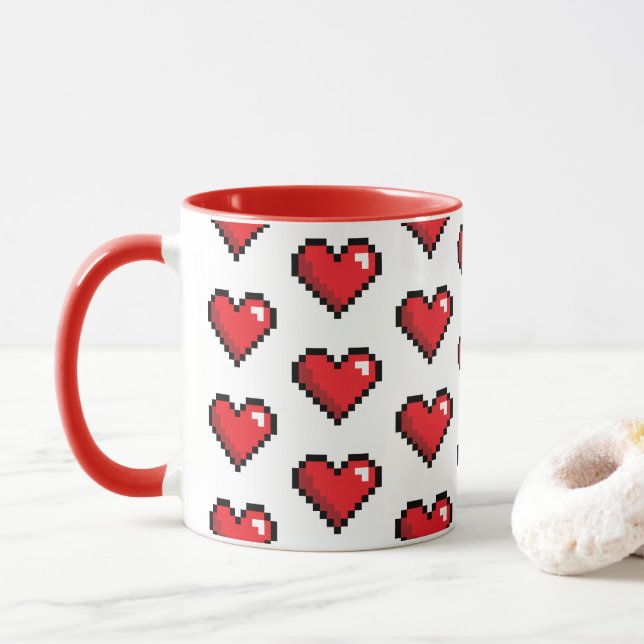 Taza Videojuego Red Pixel Heart (Con donut)