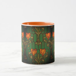 Taza Vidrio con motivos florales nouveau flor elegante