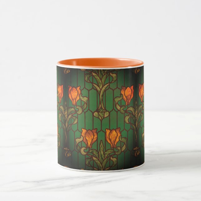 Taza Vidrio con motivos florales nouveau flor elegante (Centro)