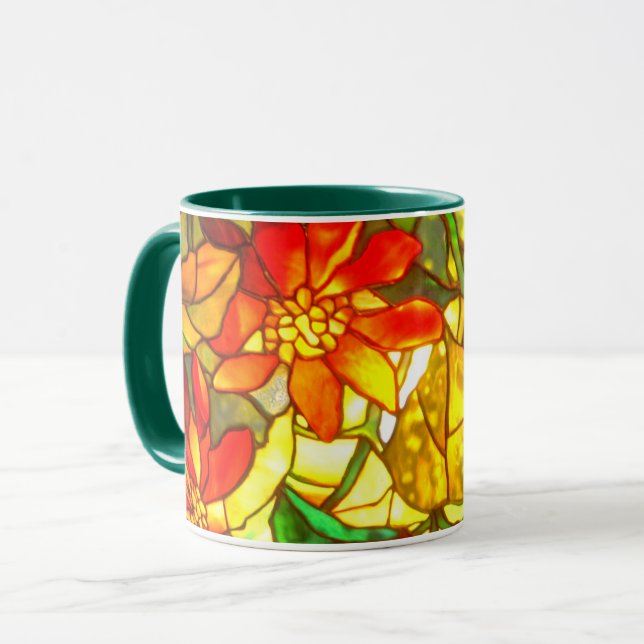 Taza Vidrio poinsettia flor vintado floral (Anverso izquierdo)