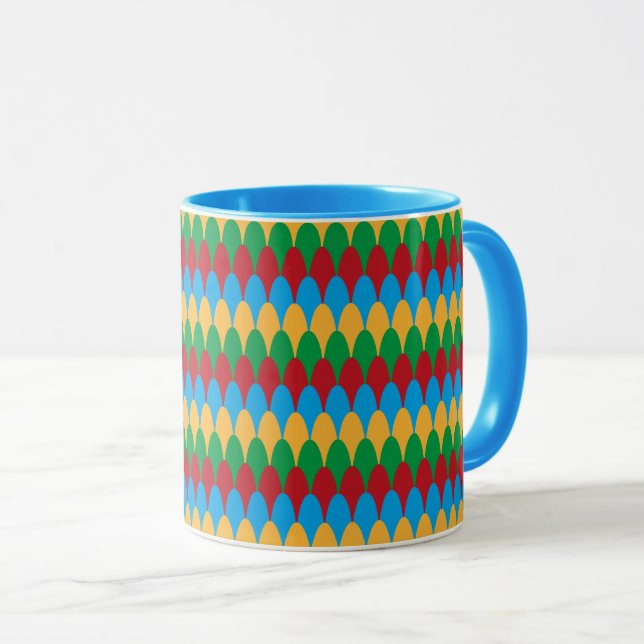 Taza Vieiras amarillas verdes y geométricas rojas y azu (Anverso derecho)