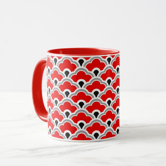 Taza Vieiras chinas decadas, rojas, grises, negras y bl (Anverso izquierdo)