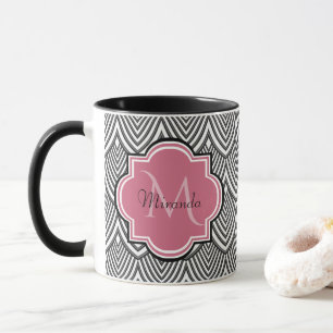 Taza Vieiras negras de moda Monograma rosa Nombre