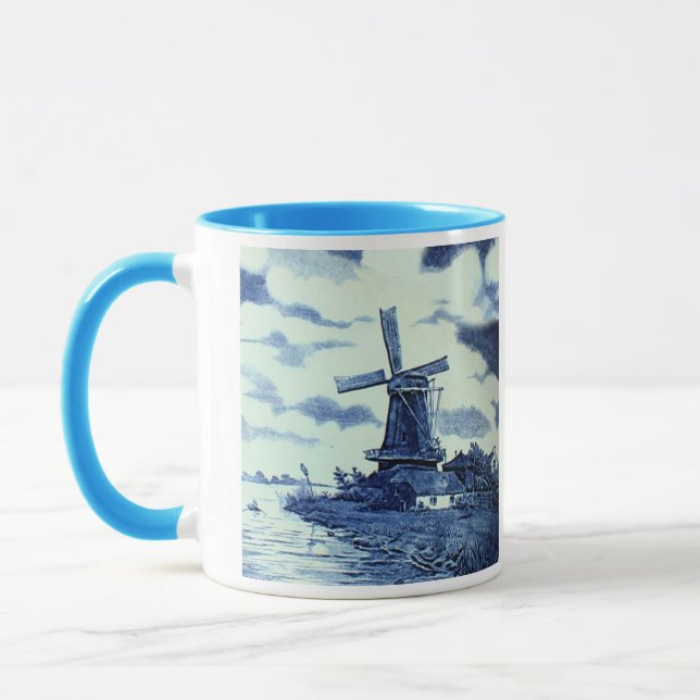 Taza Viejo Antiguo Delft Blue Tile - Molino de viento (Izquierda)
