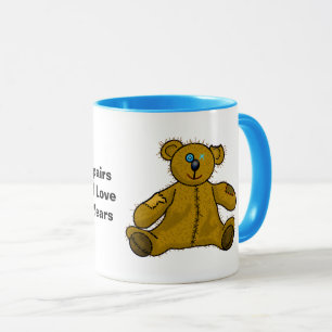 Taza Viejo, gastado, parcheado de oso de peluche