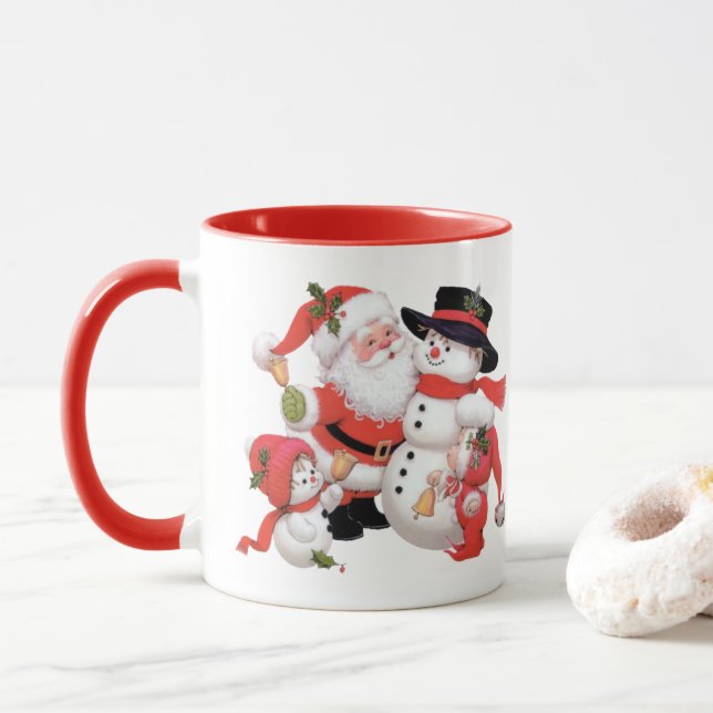 Taza Viejo Santa y snowman (Con donut)