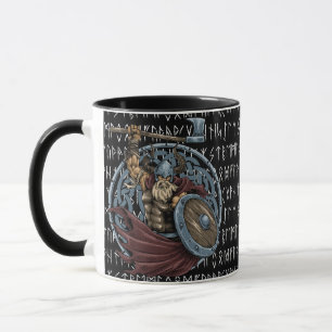 Taza Viking Valhalla Warrior Background Runes