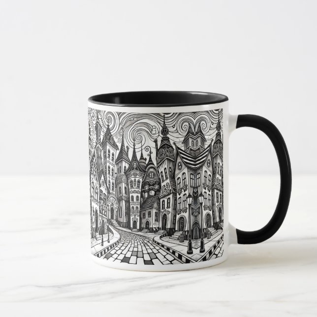 Taza Village en noir et blanc avec des maisons penchées (Derecha)