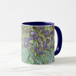 Taza Vincent van Gogh - Irises<br><div class="desc">Irises (1889) de Van Gogh es una pintura vintage post impresionsionismo de arte fino de naturaleza floral. Un grupo de iris morados con barba y una sola flor blanca de iris que crece en un jardín. Fue una de sus primeras pinturas cuando estuvo en el asilo en Saint-Remy-de-Provence. En 1987...</div>