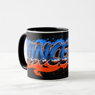 Taza Vincente Vorname Name Graffiti blue orange Tasse